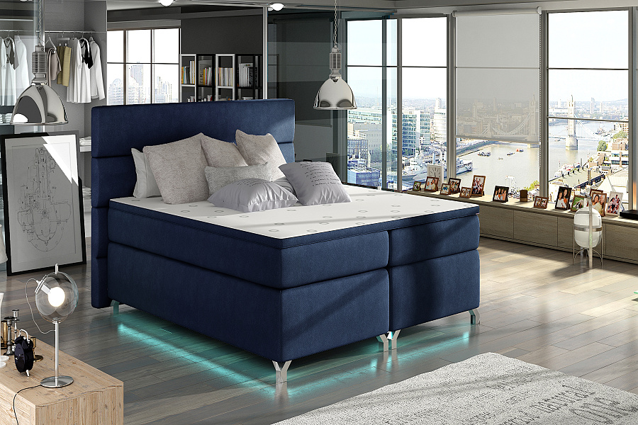 Čalúnená posteľ 140 x 200 cm s LED podsvietením Aura
