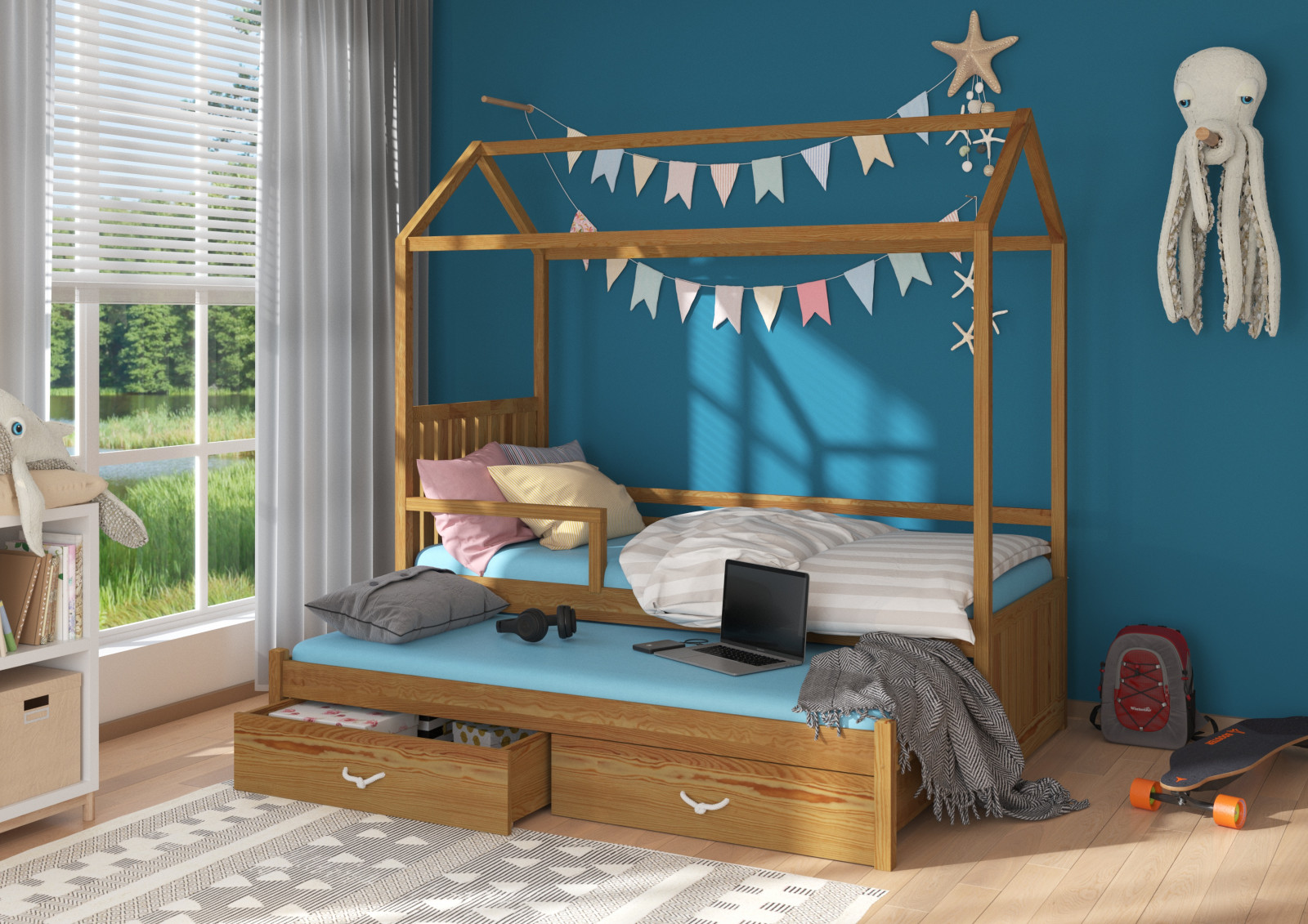 Detská posteľ domček Bambo so zábranou 80x180 cm