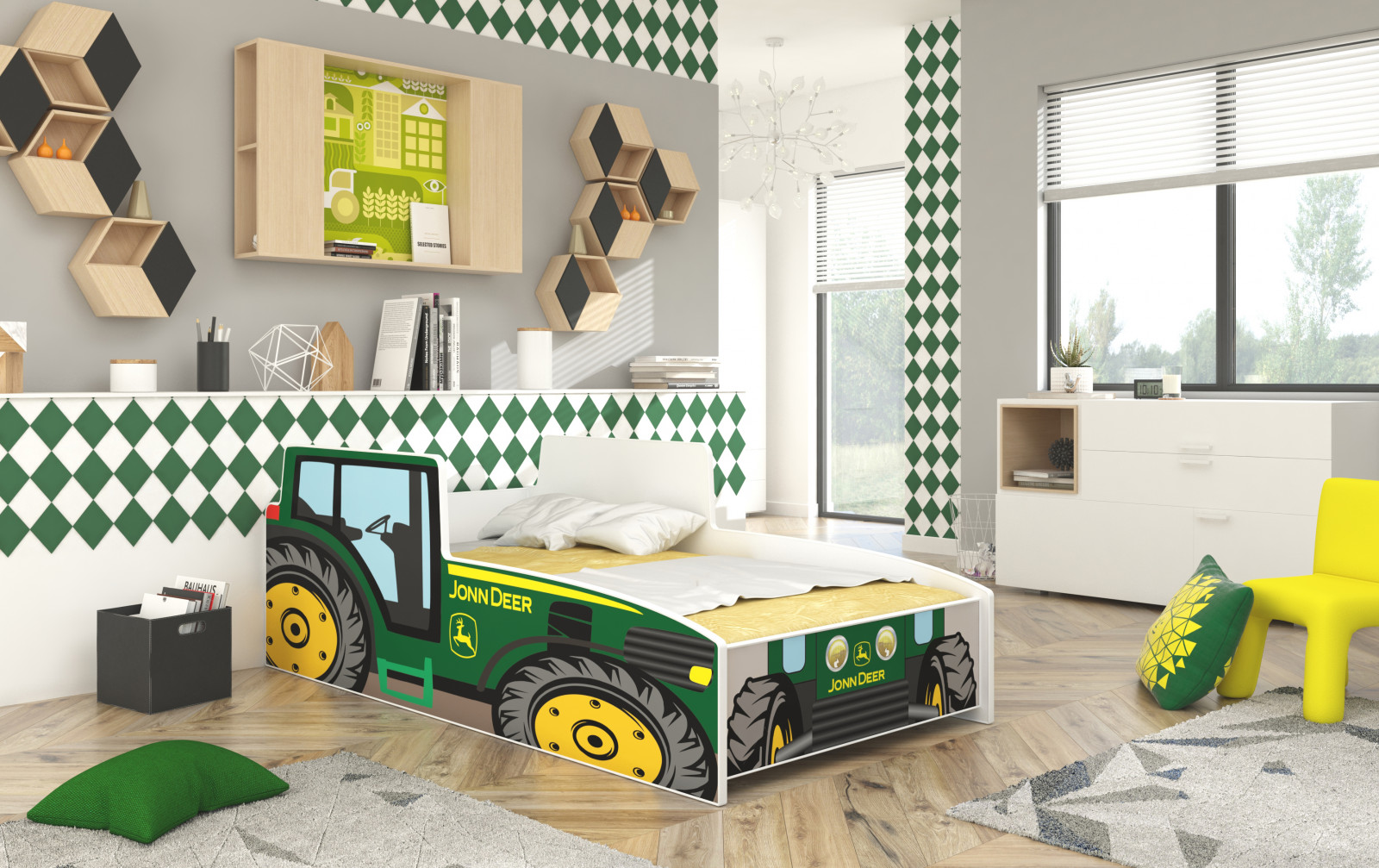 Detská posteľ s matracom 160x80 cm Traktor zelený