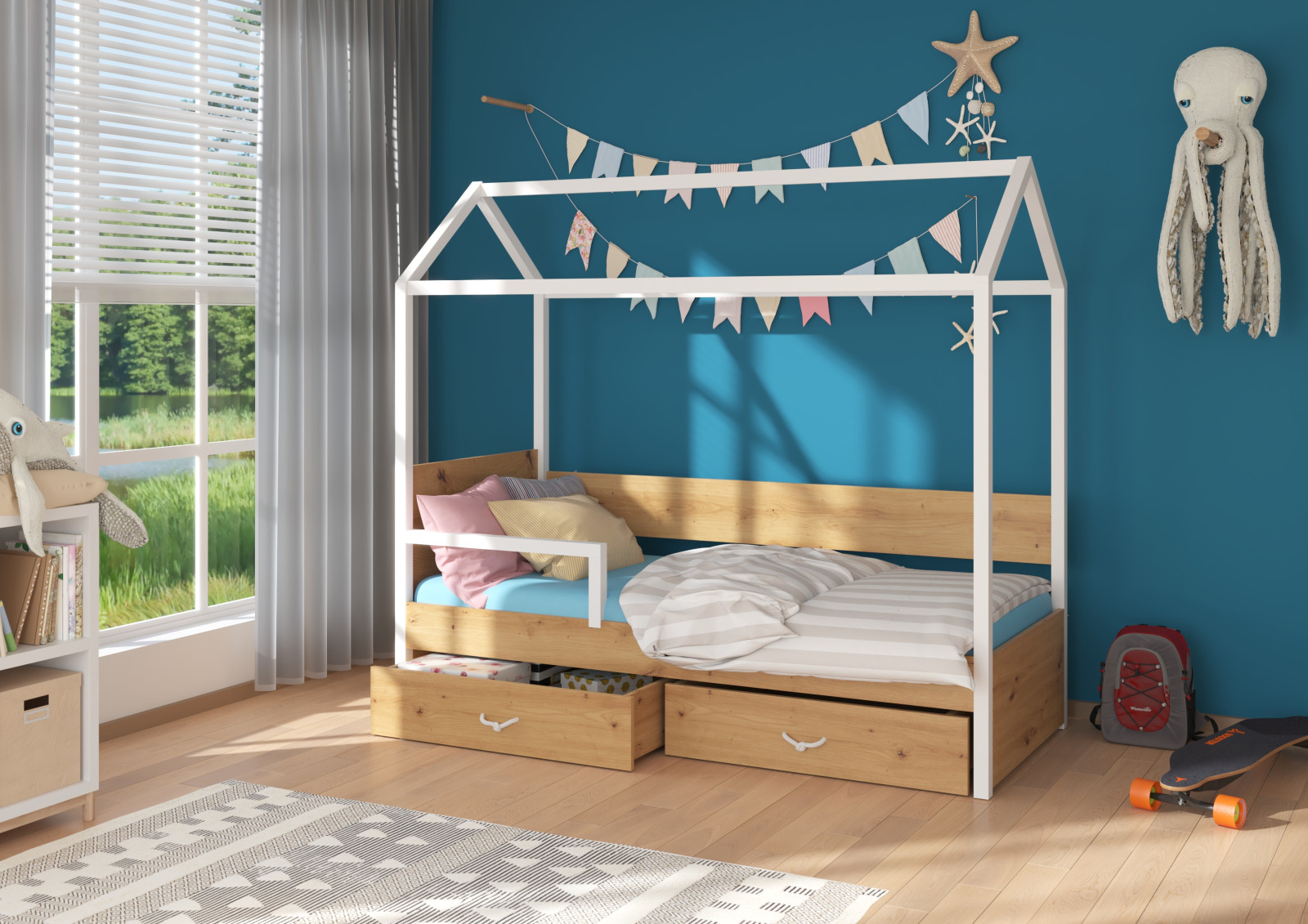 Domčeková detská posteľ so zábranou OTELLO 200 x 90 cm