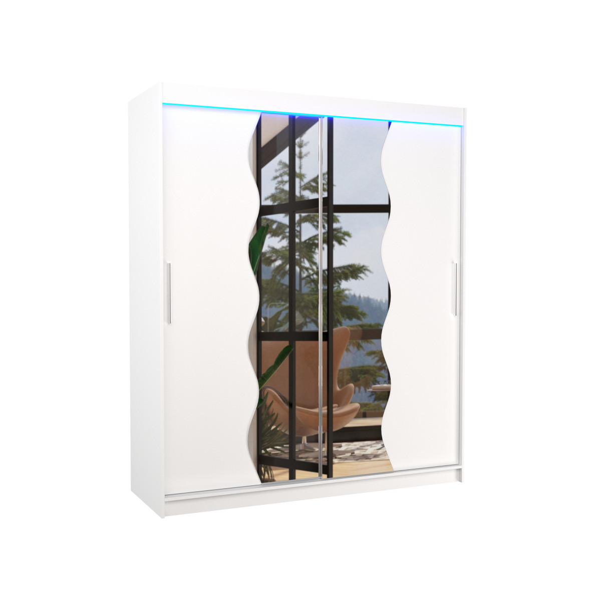 Šatníková skriňa s posuvnými dverami, zrkadlom a ľad osvetlením LED KANSAS