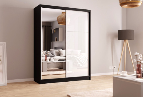 Šatníková skriňa čierna/biela Phani 160 cm so zrkadlom