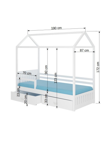 Domčeková detská posteľ so zábranou ROSE 200 x 90 cm
