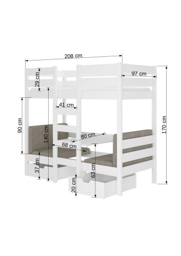 Detská poschodová posteľ so stolom a lavicou BART 200 x 90 cm