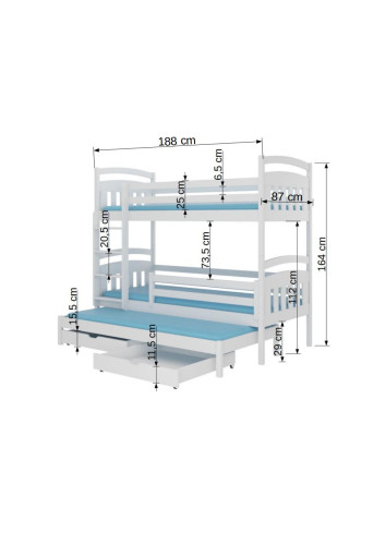 Poschodová posteľ pre tri deti ALDO 200 x 90 cm